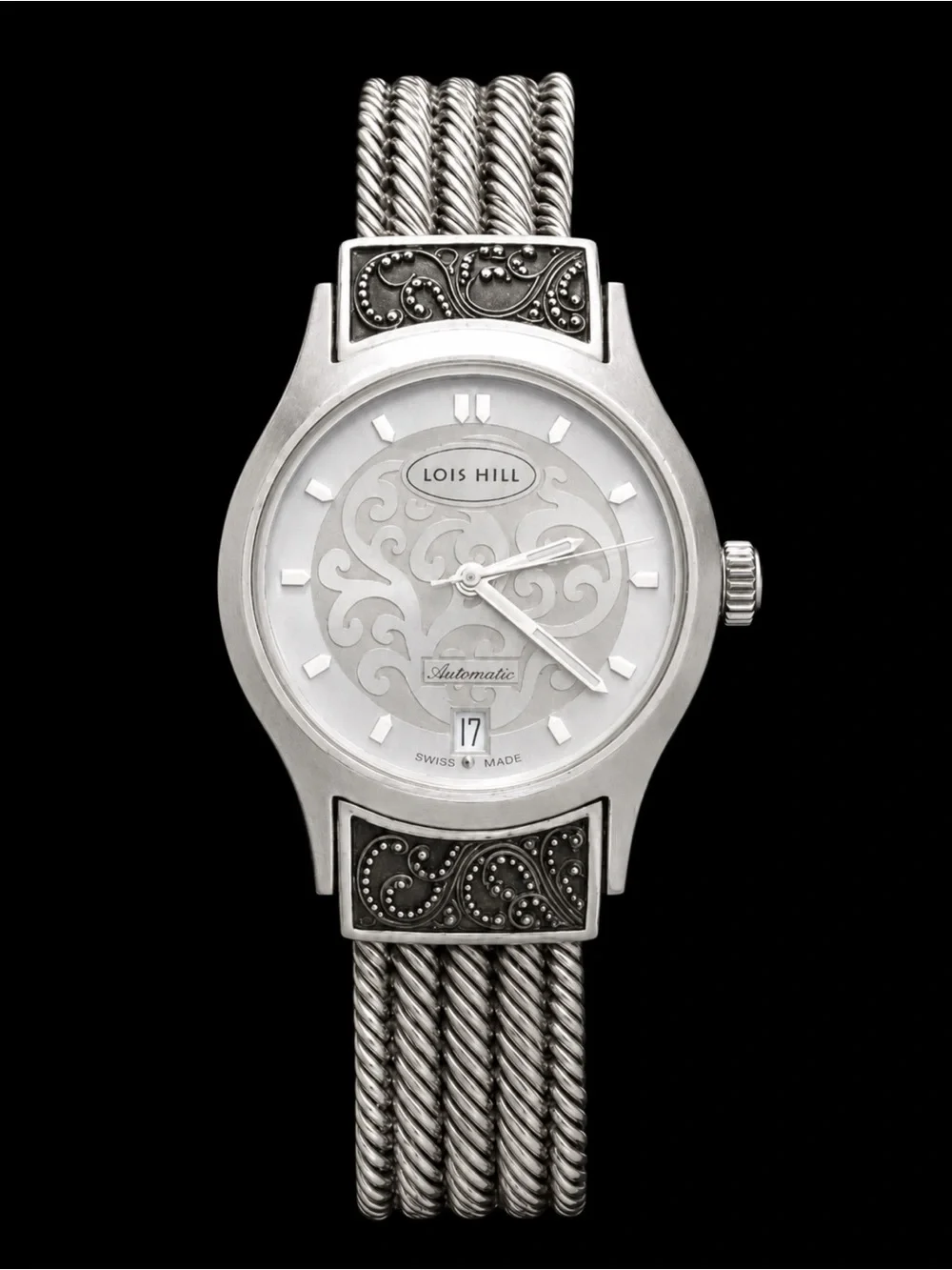 LOIS HILL Automatic Grey Round Sterling Silver Watch
